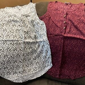 Sleeveless Button-Down Women Tops - Maroon and White floral  Sonoma size S